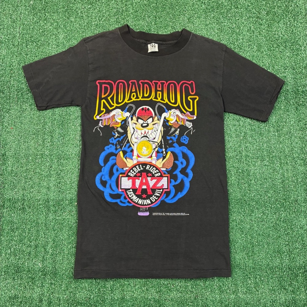 Vintage 90s Taz Roadhog Warner Bros Rebel Rider Biker Looney Tunes Graphic Tee